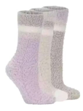 Lemon Plush Cozy Crew Socks - Pale Lavender and Cream